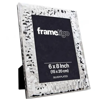 Image of Frametigo Silver Plated Hammered Photo Frame Fits Size 6&quot;x8&quot; (15x20cm)