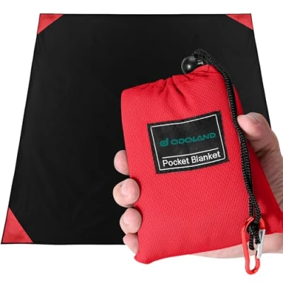 Image of Odoland Hiking Blanket 180 x 160 cm Pocket Waterproof Heatproof Sandproof Thin Ground Sheet Lightweight Foldable Beach Mat for Outdoor Camping, Travel, Hiking, Picnic 2 4 People