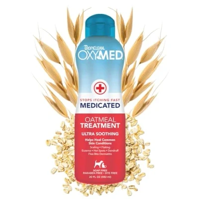 Image of TropiClean OxyMed Medicated Dog Conditioner for Pets Allergies and Itching Soothing Relief Skin Issues like Seborrhea, Eczema, Flea Bite, Yeast Dermatitis Anti Itch Conditioner, 592ml