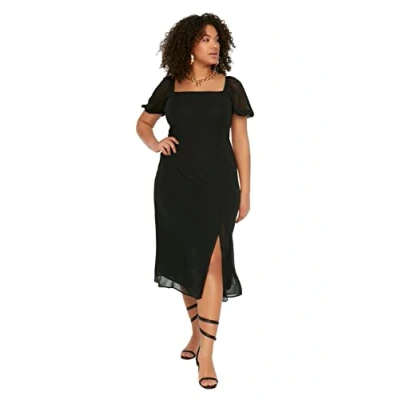 Image of Trendyol Women Plus Size Midi A line Fitted Woven Dress Black