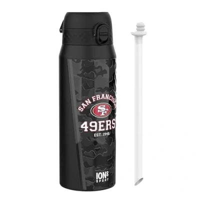 Image of Ion8 NFL x Sports Thermal Water Bottle with Removable Straw, 750ml/24oz, Leak proof Vacuum Insulated Drinking Bottle, 49ers