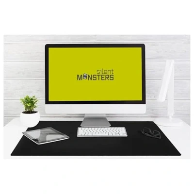 Image of Silent Monsters Extended Mouse Mat XX Large 90 x 60 cm / 35 24 inches, Black Pad, Stitched Edges, Mousemat for Office, Gaming and Home Study, Mousepad, big Non Slip Rubber Base Desk XXXL