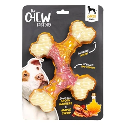 Image of Dog Toy, Tough Nylon Cross Bone Durable TPR Bacon &amp; Maple Syrup Scented Dental Chew Toy for Medium Large Breed Dogs