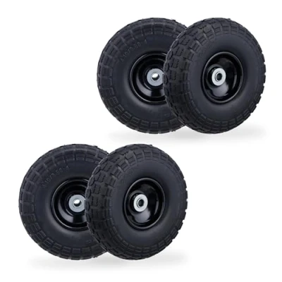 Image of Relaxdays Wheelbarrow Tyres, Set of 4, Puncture Proof Rubber, 4.1/3.5 4&quot;, up to 150 kg, 260x85 mm, Spare, Black, 26 x 8.5 cm