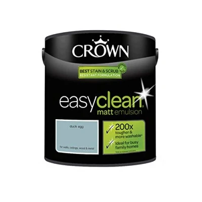 Image of 2.5L CROWN Easy Clean MATT Emulsion Multi Surface Paint That can be Used on Walls, Ceilings, Wood and Metal. Stain &amp; Scrub Resistant Formula Duck Egg