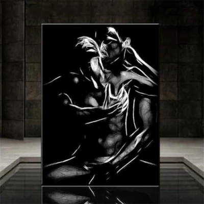 Image of HKFLD Diamond Painting Art Kits Black White Abstract Sexy Couples 5D for Adults,DIY Round Full Drill Embroidery Paintings Pasted Pictures Arts Home Wall Decor30*40cm270D270