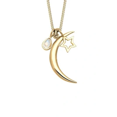 Image of Elli Women&#039;s 925 Sterling Silver Gold Plated Moonstone Half Moon Crescent Star Necklace of Length 60cm 0110340316_60
