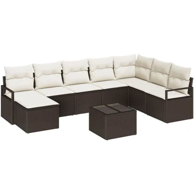 Image of vidaXL 8 Piece Garden Sofa Set with Cushions Grey Poly Rattan