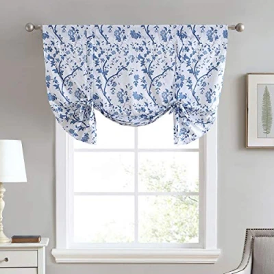 Image of Laura Ashley Stylish Floral Print Valance Curtain, Chic Decorative Window Treatment for Home Décor, Cotton, Blue, 50&quot; W x 25&quot; L (Pack of 1)
