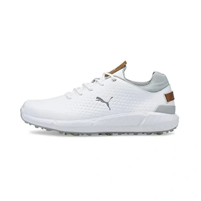 Image of PUMA Mens Ignite Articulate Leather Golf Shoes White Silver 8.5