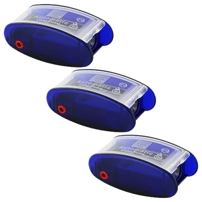 Image of KUM AZ105.31.16 B AS2 Long Cone Sharpener, Pack of 3, Sharpener with Container, 2 Spare Blades, Blue