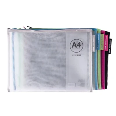 Image of APLI 18027 Nylon Bag Zipper Breathable Pencil Case A4 355 x 255 mm Random Colour