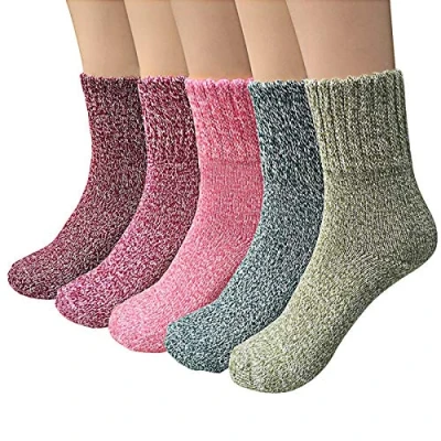 Image of Airabc Thermal Winter Socks 5 Pairs Wool Warm Knitting Ladies Vintage Style Soft Cotton Thick Bed Sock Multicoloured for Home Office School Hiking, Ideal Christmas Gifts Women
