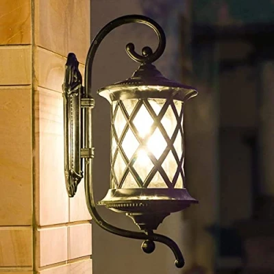 Image of SYUFRE Outdoor Exterior Wall Lantern Tradition Waterproof Mount Light Fixtures Outside Porch Lamps Water Glass Carriage Lamp, Pineapple Sconces Perfect for Garage Patio House (Bronze) (Colo