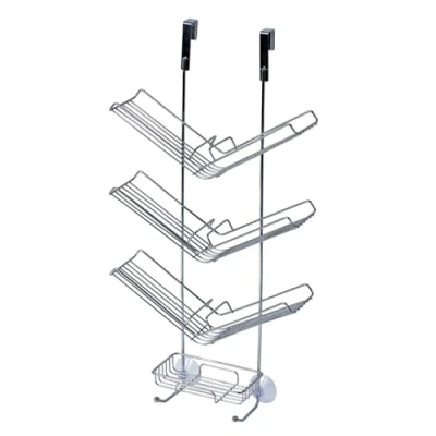 Image of Showerdrape Hanging Over Door Screen Shower Caddy Rack Storage Bathroom Tidy Hook Chrome Modern, Atrium