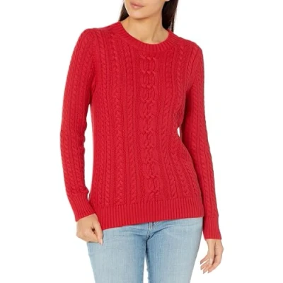Image of Amazon Essentials Women&#039;s Fisherman Cable Long Sleeved Crewneck Sweater (Available in Plus Size), Red, XS