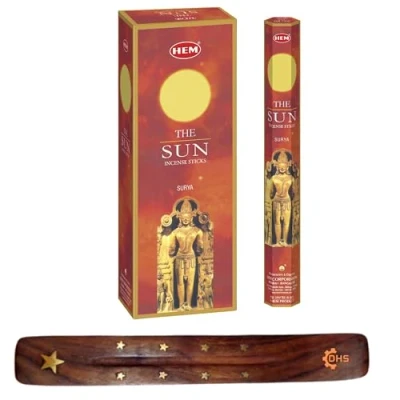 Image of HEM Incense sticks PRECIOUS SUN Full box of 6 with DHS stick holder for Yoga, Meditation, Healing, Spirituality, Aromatherapy, Spa and Relaxation…