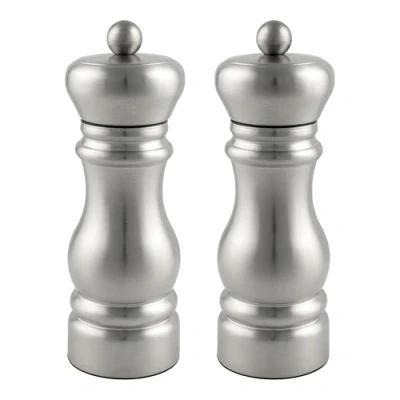 Image of Grunwerg SP 6615SS Gmill 2 Piece Stainless Steel Salt and Pepper Mill Set with Ceramic Adjustable Grinder, Traditional Design, 14cm, Satin Finish