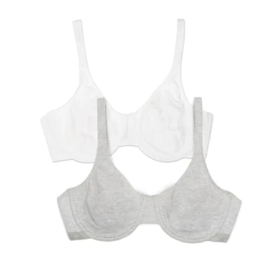 Image of Fruit of the Loom Women&#039;s Cotton Stretch Extreme Comfort Bra, Opaque, Heather Grey/White 86ck, 38D (Pack 2)