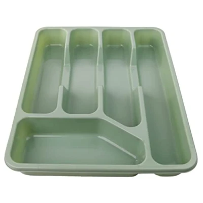 Image of DIVCHI 5 Compartment Plastic Cutlery Tray Kitchen Drawer Organiser Rack Utensils Spoon Fork Holder Storage Tableware (Mint Green)