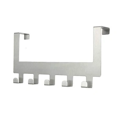 Image of Over The Door Hook Hanger, Heavy Duty Organizer for Coat Clothes Towel Bag Robe 5 Hooks Wall Mount Tool Holder Home Rack Storage (Silver)