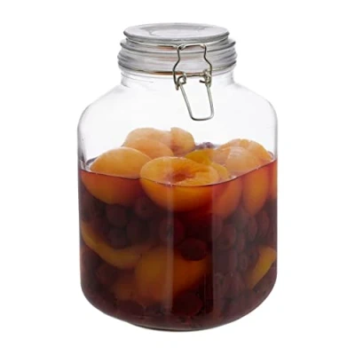 Image of Relaxdays 3 L Preserving Glass Jar, Clip Lock Seal &amp; Rubber Band, Airtight Transparent Food Storage Container, XXL, 24 x 15 cm