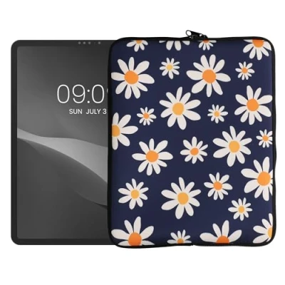 Image of kwmobile Neoprene Pouch Compatible with 13&quot; Tablet Sleeve Zipper Summer Daisy Blue/White/Yellow