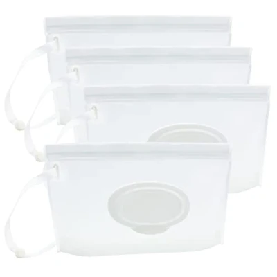 Image of ULVBABI Portable Wet Wipe Pouch Dispenser (4 Pack), Reusable Baby Diaper Disposal Bags, Refillable Personal Travel Clutch Holder Keeps Wipes Moist (Clear Pattern)