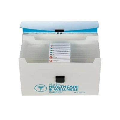 Image of Smead All in One Healthcare &amp; Wellness Organizer, 13 Pockets, Letter Size, Latch Closure, Poly White/Teal (92012)