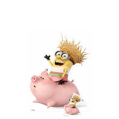 Image of STAR CUTOUTS DESPICABLE ME Dave Minion &quot;Riding A Pig Life&quot; Size Cardboard Cut Out,Multi Colour,130 x 100 130 cm