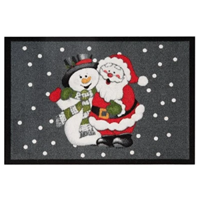 Image of Hanse Home Christmas Doormat for Indoor 40 x 60 cm Dirt Trapper Door Mat Santa Snowman Washable &amp; Weatherproof, Non Slip Entrance Area Outdoor Use Grey Red, Polyamide,