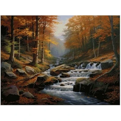 Image of Stream in Autumn, Super Big Counted Cross Stitch,14 Count 100% Cotton,400x300Stitch, 72x54cm,Cotton Landscape 14ct Stitch Kits