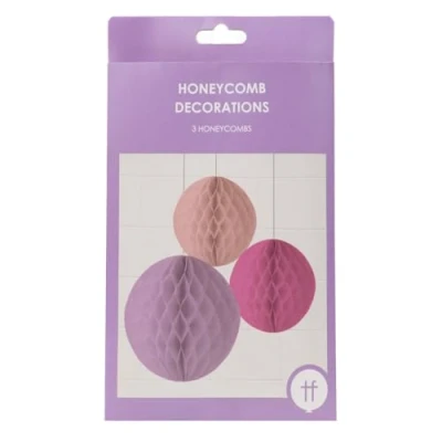 Image of Talking Tables Paper Pastel Honeycomb Hanging Party Decorations in Pink and Purple Birthday, Baby Shower, Festival, Wedding Pack of 3
