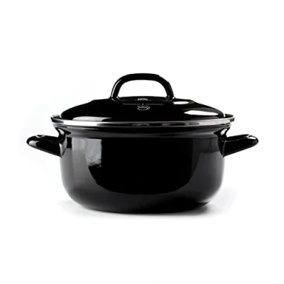 Image of BK Indigo Dutch Heritage Round German Enamelled Casserole with Lid PFAS Free Ceramic Non Stick Coating, 24 cm/4.2 Litre, Induction, Dishwasher Safe, Oven Black