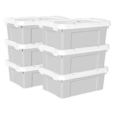 Image of Cetomo 15L*6 Storage Boxes, Carry Plastic Box with Lids, Organizing Container Handle and Secure Latching Buckles, Stackable, Nestable, Tote Bin for Home Office Clothes, 15L 6Pack, Gray