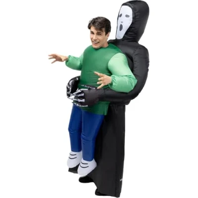 Image of Funidelia Inflatable Death Costume for Man Horror, Grim Reaper, Death, Halloween Adults Accessory Fancy Dress &amp; Props Halloween, Carnival Parties One Size Black