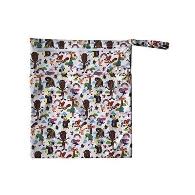 Image of MUMBABY Wet Dry Bag for Baby Cloth Diaper Nappy Reusable with Two Zippered Pockets (Zoo)