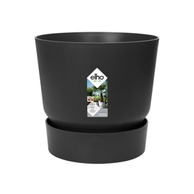 Image of Elho Greenville 30cm Round Plastic Ourdoor Plant Pot Living Black