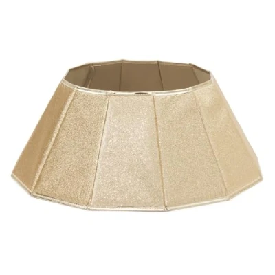 Image of Christmas Village Glossy Gold Collapsible Tree Skirt 68cm Durable Polyester, Easy Assembly and Storage with Velcro Connection