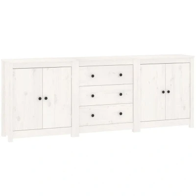 Image of vidaXL Solid Wood Pine Sideboard Living Room Furniture Wooden Storage Cabinet Cupboard Highboard Home Organiser Console Telephone White