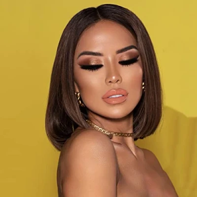 Image of PORSMEER Women&#039;s Bob Dark Brown Short Wig Natural Straight Synthetic Heat Resistant Fiber 150% Density Hair for Cosplay Party Everyday Wear