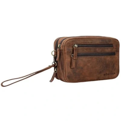 Image of STILORD &#039;Nero&#039; Wrist Bag for Men Leather Hand Pouch with Strap Vintage Handbag Tablet 8.4 inches Travel Festival in Genuine Leather, Colour:Sepia Brown