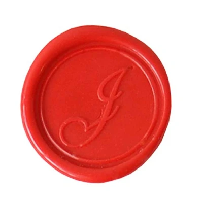 Image of Jacques Herbin Ref 40310T Modern English Handwriting 5mm Thick Brass Disc for Sealing Wax Only 24mm x Round Pellet Engraved Seal Letter &quot;J&quot;