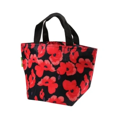 Image of ECO CHIC Lightweight Foldable Insulated Lunch Bag Water Resistant Cooler (Poppies Navy)