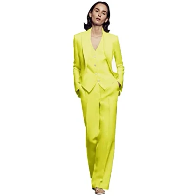 Image of 3 PC Women Suit for Work Professional Regular Fit Formal Suits Notch Lapel Business Yellow XL