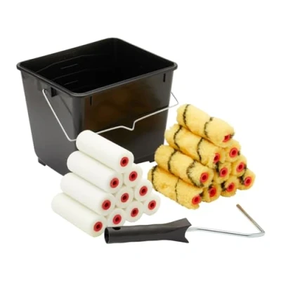 Image of ProDec 22 piece Emulsion and Gloss 4 inch Mini Paint Rollers, Frame 2.5 litre Scuttle Set for a Smooth Finish with Emulsion, Satin Paints on Interior Walls, Ceilings, Wood Metal, 4&quot;