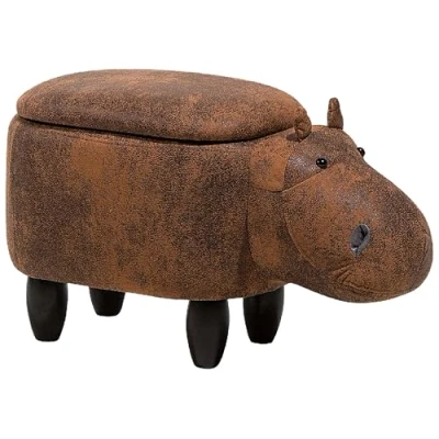 Image of Beliani Modern Faux Leather Stool Brown Upholstery Storage Solid Wood Animal Hippo