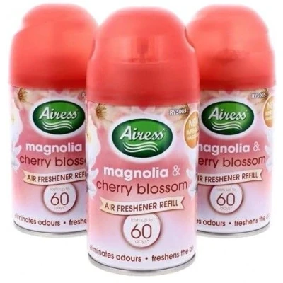 Image of 3 PACK, AIRESS AUTOMATIC SPRAY REFILLS 250ML AIR FRESHNER SELECT SCENTS (Mangolia &amp; Cherry Blossom)