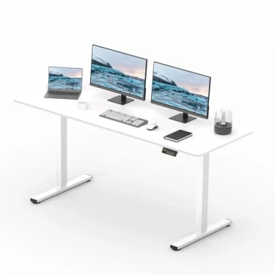 Image of FitStand 160x60cm Electric Standing Desk, Height Adjustable Desk with Headphone Hooks, Stand Up Home Office Memory Function and Child Lock (White Frame+ White Desktop)