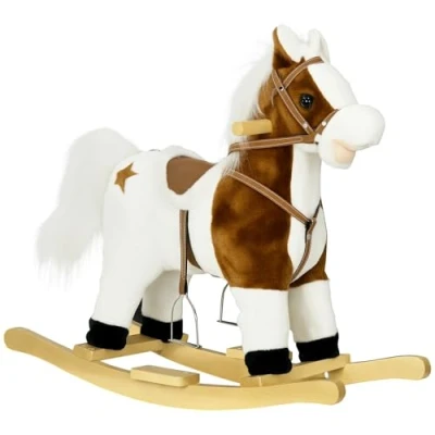 Image of HOMCOM Rocking Horse with Music, Sound, Wagging Tail, Kids Ride On Saddle Gift for Ages 3 6 Years, Brown